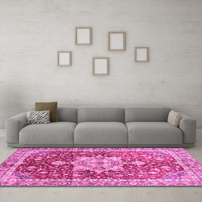 Machine Washable Abstract Pink Modern Rug in a Living Room, wshabs3542pnk