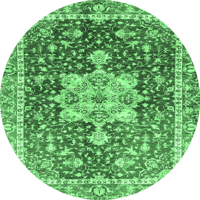 Round Machine Washable Abstract Emerald Green Modern Area Rugs, wshabs3542emgrn
