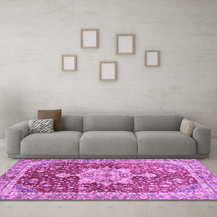 Machine Washable Abstract Purple Modern Area Rugs in a Living Room, wshabs3542pur