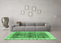 Machine Washable Abstract Emerald Green Modern Rug, wshabs3543emgrn