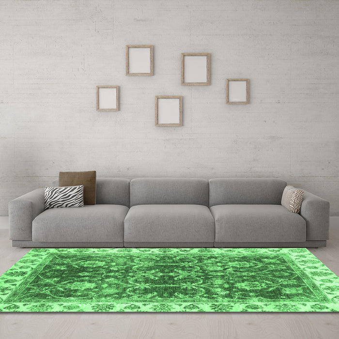 Machine Washable Abstract Emerald Green Modern Area Rugs in a Living Room,, wshabs3543emgrn