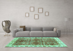 Machine Washable Abstract Turquoise Modern Area Rugs in a Living Room,, wshabs3543turq