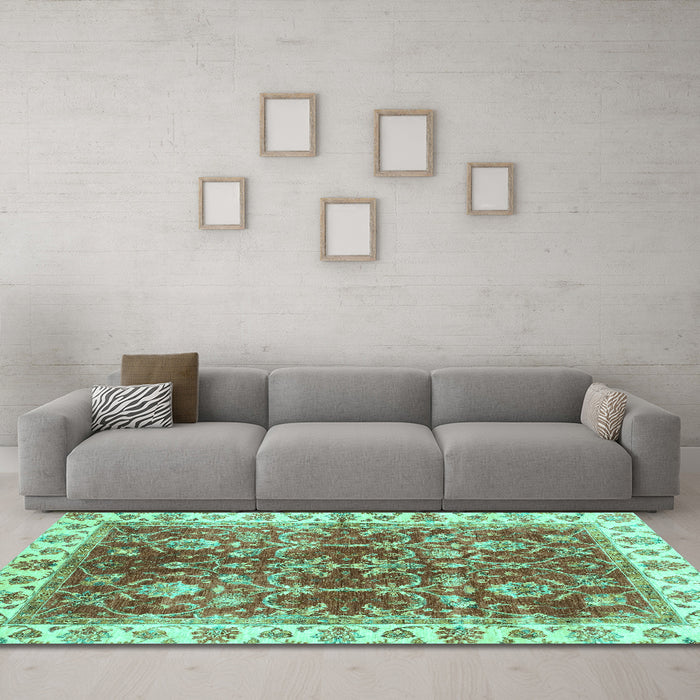 Machine Washable Abstract Turquoise Modern Area Rugs in a Living Room,, wshabs3543turq