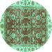 Round Machine Washable Abstract Turquoise Modern Area Rugs, wshabs3543turq