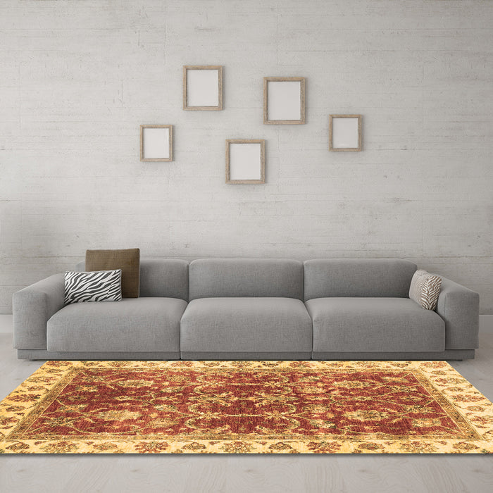 Machine Washable Abstract Brown Modern Rug in a Living Room,, wshabs3543brn