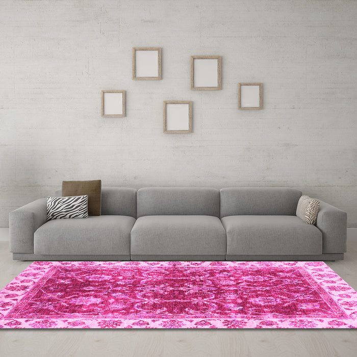 Machine Washable Abstract Pink Modern Rug in a Living Room, wshabs3543pnk