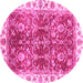 Round Machine Washable Abstract Pink Modern Rug, wshabs3543pnk