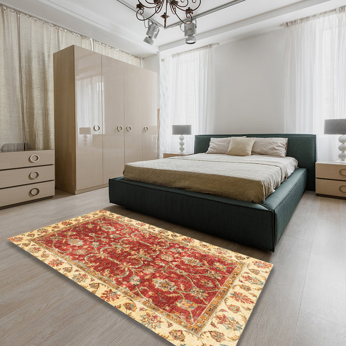 Machine Washable Abstract Fire Red Rug in a Bedroom, wshabs3543