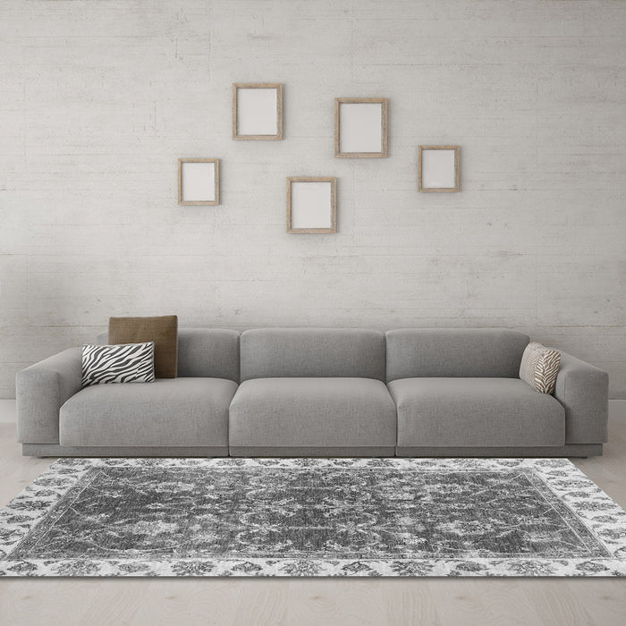 Machine Washable Abstract Gray Modern Rug in a Living Room,, wshabs3543gry