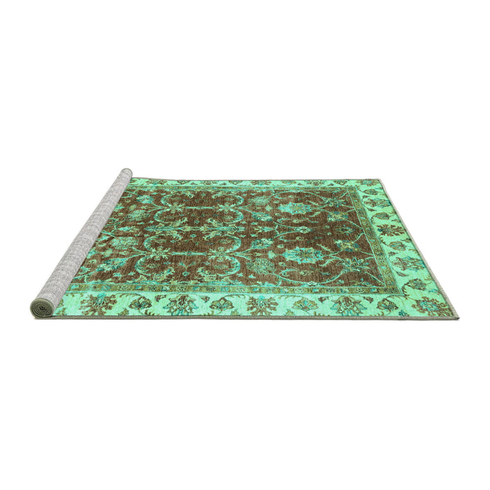 Sideview of Machine Washable Abstract Turquoise Modern Area Rugs, wshabs3543turq