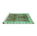 Sideview of Machine Washable Abstract Turquoise Modern Area Rugs, wshabs3543turq