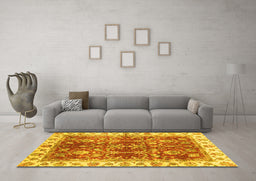 Machine Washable Abstract Yellow Modern Rug in a Living Room, wshabs3543yw