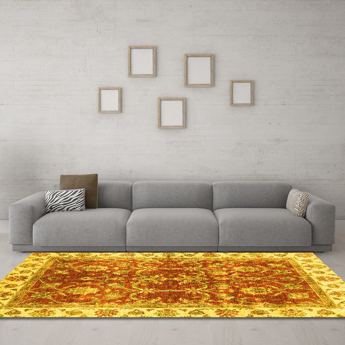 Machine Washable Abstract Yellow Modern Rug in a Living Room, wshabs3543yw