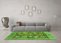 Machine Washable Abstract Green Modern Rug, wshabs3544grn