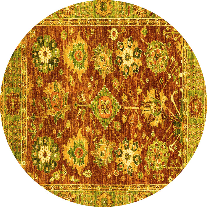 Round Abstract Yellow Modern Rug, abs3544yw