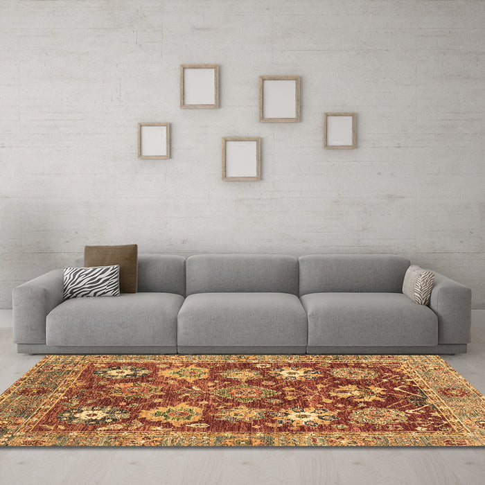 Machine Washable Abstract Brown Modern Rug in a Living Room,, wshabs3544brn