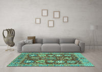 Machine Washable Abstract Turquoise Modern Rug, wshabs3544turq