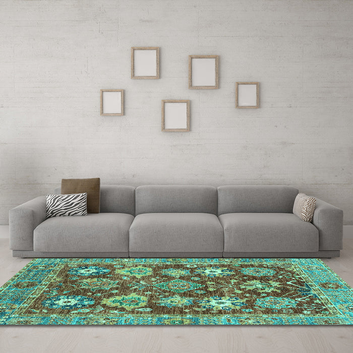 Machine Washable Abstract Turquoise Modern Area Rugs in a Living Room,, wshabs3544turq