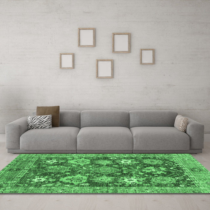 Machine Washable Abstract Emerald Green Modern Area Rugs in a Living Room,, wshabs3544emgrn