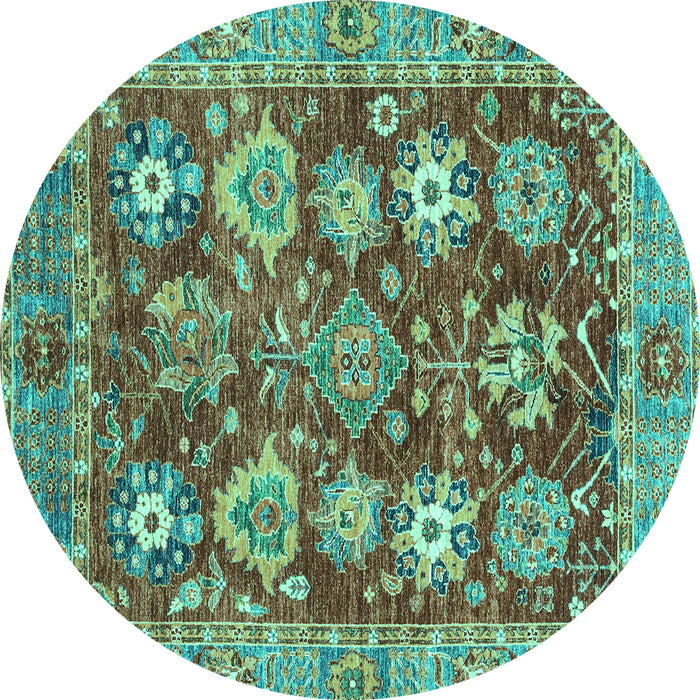 Round Machine Washable Abstract Turquoise Modern Area Rugs, wshabs3544turq