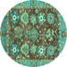 Round Machine Washable Abstract Turquoise Modern Area Rugs, wshabs3544turq