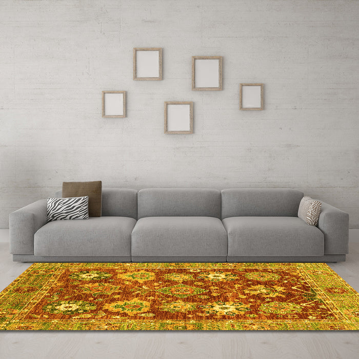 Machine Washable Abstract Yellow Modern Rug in a Living Room, wshabs3544yw