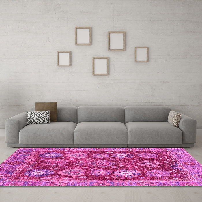 Machine Washable Abstract Pink Modern Rug in a Living Room, wshabs3544pnk