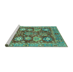 Sideview of Machine Washable Abstract Turquoise Modern Area Rugs, wshabs3544turq