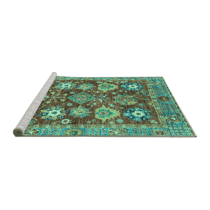 Sideview of Machine Washable Abstract Turquoise Modern Area Rugs, wshabs3544turq