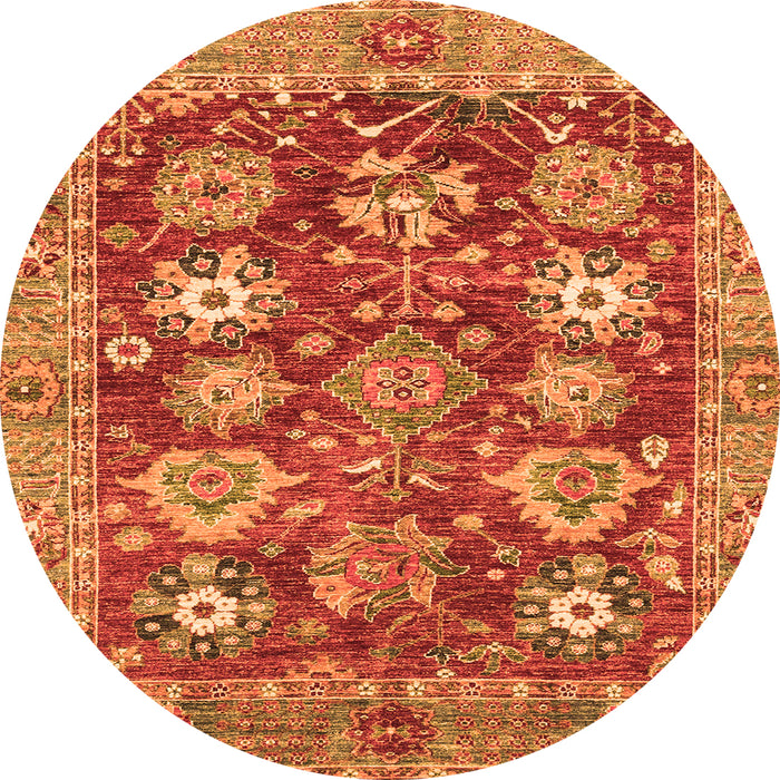 Round Machine Washable Abstract Orange Modern Area Rugs, wshabs3544org