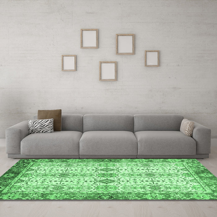 Machine Washable Abstract Emerald Green Modern Area Rugs in a Living Room,, wshabs3545emgrn