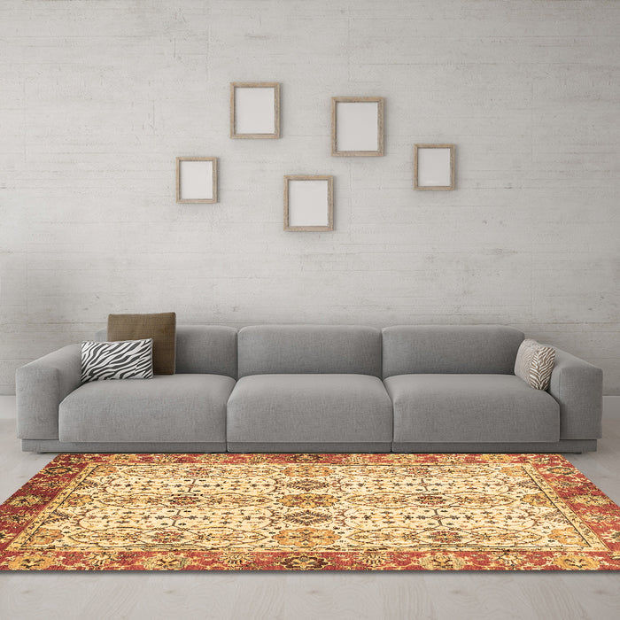 Machine Washable Abstract Brown Modern Rug in a Living Room,, wshabs3545brn
