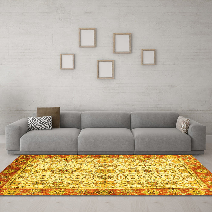 Machine Washable Abstract Yellow Modern Rug in a Living Room, wshabs3545yw