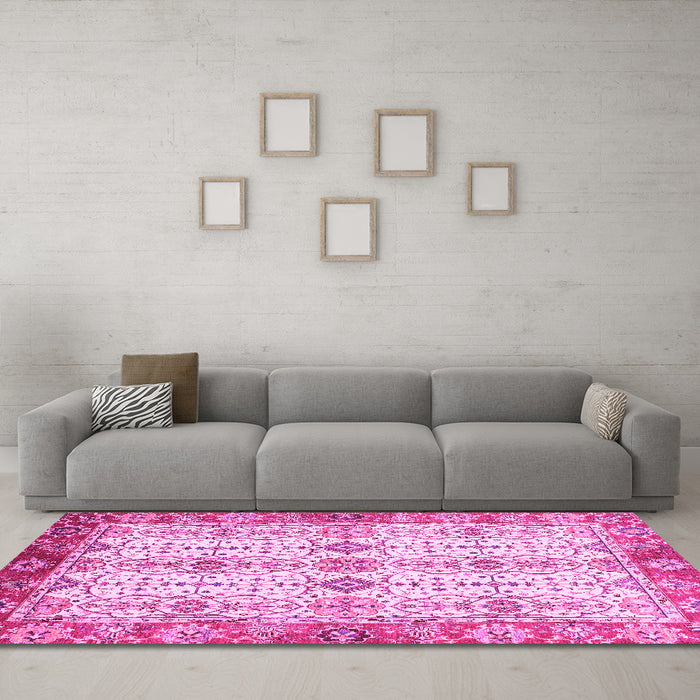 Machine Washable Abstract Pink Modern Rug in a Living Room, wshabs3545pnk