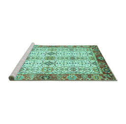 Sideview of Machine Washable Abstract Turquoise Modern Area Rugs, wshabs3545turq