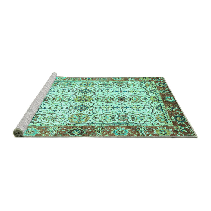 Sideview of Machine Washable Abstract Turquoise Modern Area Rugs, wshabs3545turq