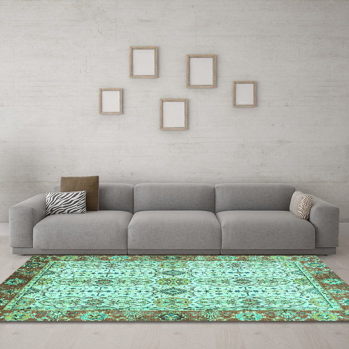 Machine Washable Abstract Turquoise Modern Area Rugs in a Living Room,, wshabs3545turq