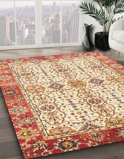 Machine Washable Abstract Brown Gold Rug in a Family Room, wshabs3545