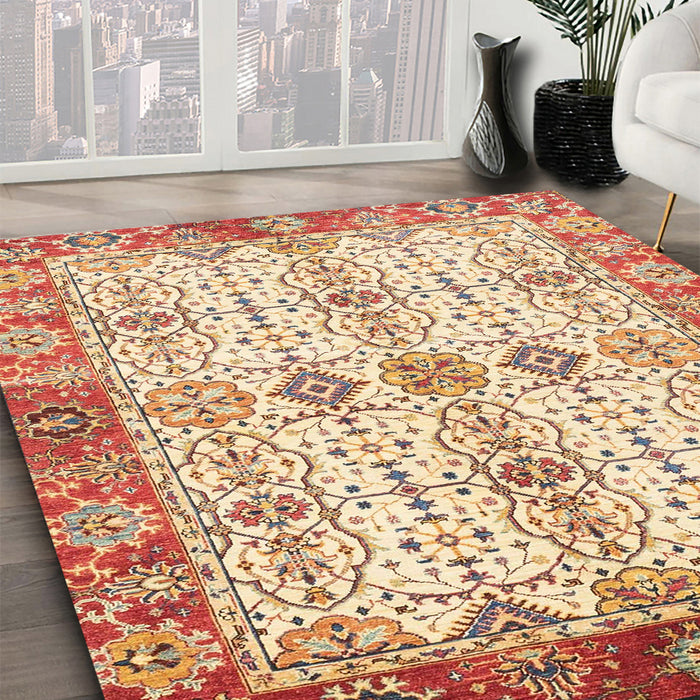 Machine Washable Abstract Brown Gold Rug in a Family Room, wshabs3545