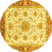 Round Machine Washable Abstract Yellow Modern Rug, wshabs3546yw