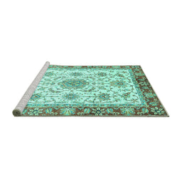 Sideview of Machine Washable Abstract Turquoise Modern Area Rugs, wshabs3546turq