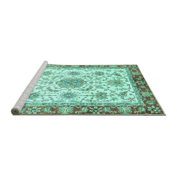 Sideview of Machine Washable Abstract Turquoise Modern Area Rugs, wshabs3546turq