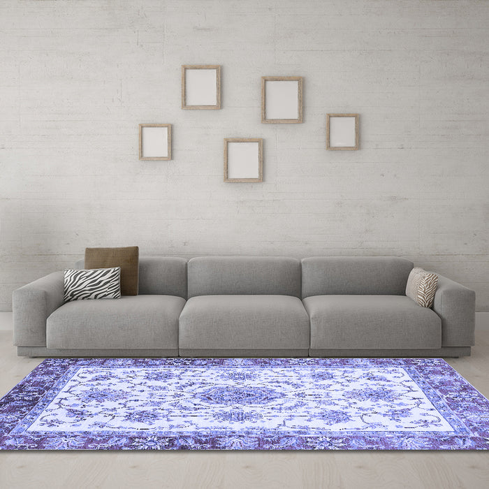 Machine Washable Abstract Blue Modern Rug in a Living Room, wshabs3546blu