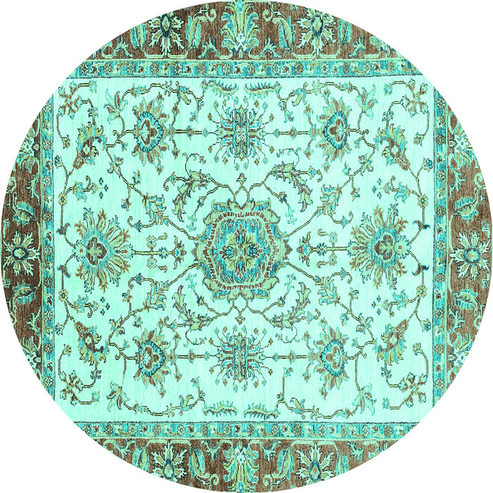 Round Machine Washable Abstract Turquoise Modern Area Rugs, wshabs3546turq