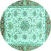 Round Machine Washable Abstract Turquoise Modern Area Rugs, wshabs3546turq