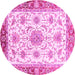 Round Machine Washable Abstract Pink Modern Rug, wshabs3546pnk