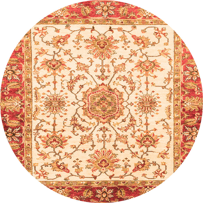 Round Machine Washable Abstract Orange Modern Area Rugs, wshabs3546org