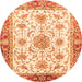 Round Machine Washable Abstract Orange Modern Area Rugs, wshabs3546org