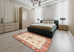 Abstract Khaki Gold Modern Rug in a Bedroom, abs3546