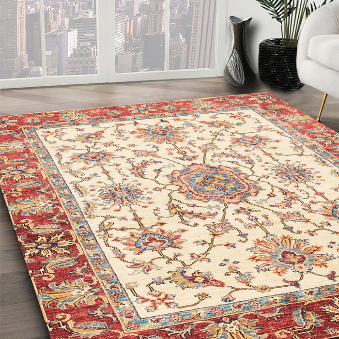 Abstract Khaki Gold Modern Rug in Family Room, abs3546